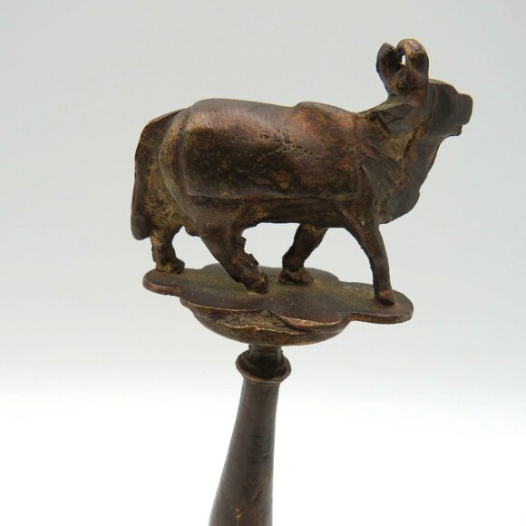 Vintage Indian 7" Cast Metal Brass Temple Bell Braham Bull Finial Ornate Handle - Picture 6 of 10